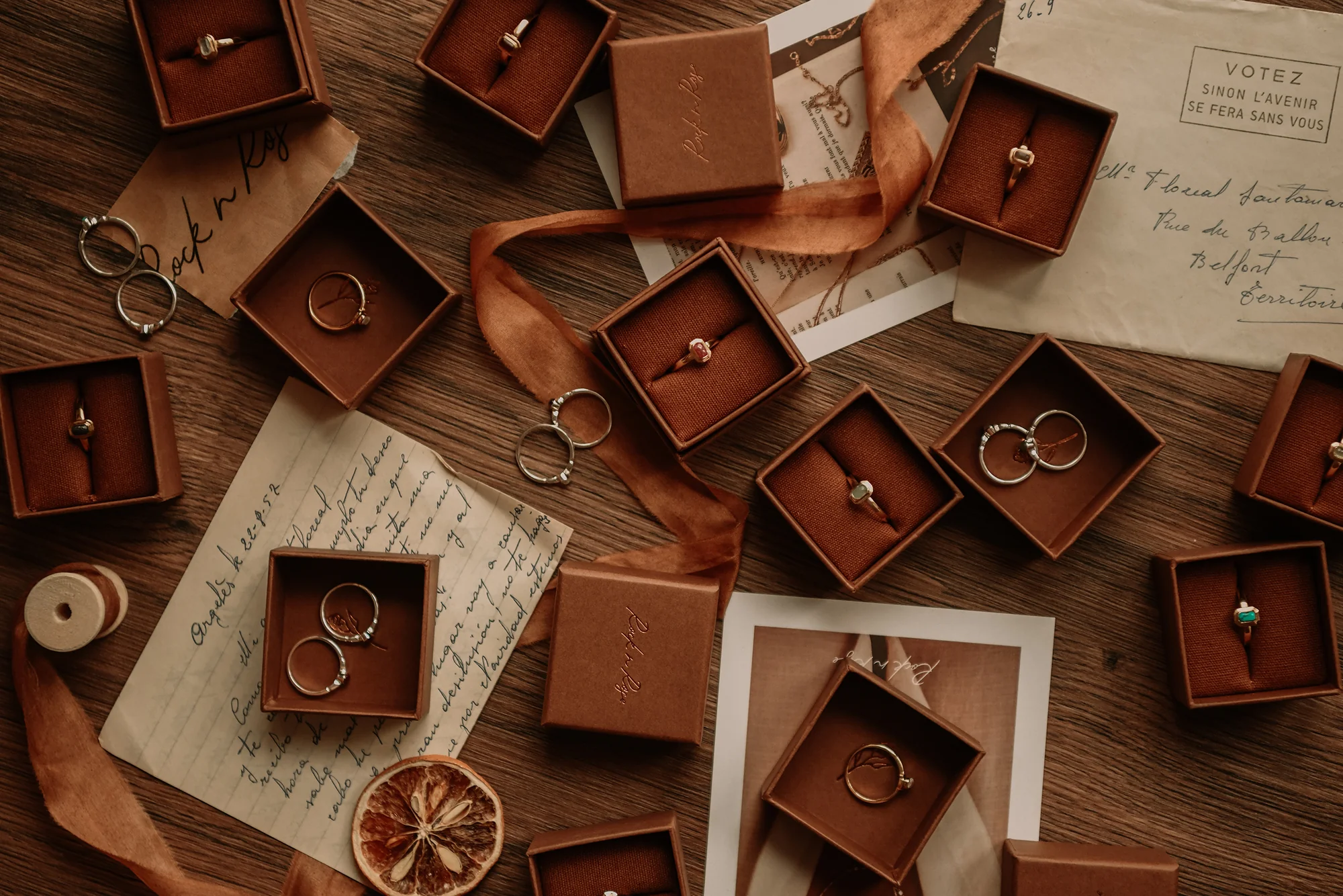 Vintage jewellery photographed on textured fabric